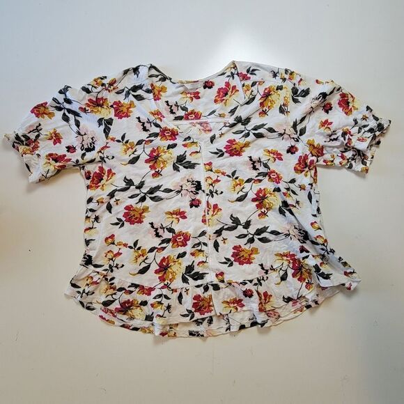 XL LUCKY BRAND FALL FLORAL RUFFLE SHORT SLEEVE TUNIC BLOUSE TOP extra large - Picture 7 of 9